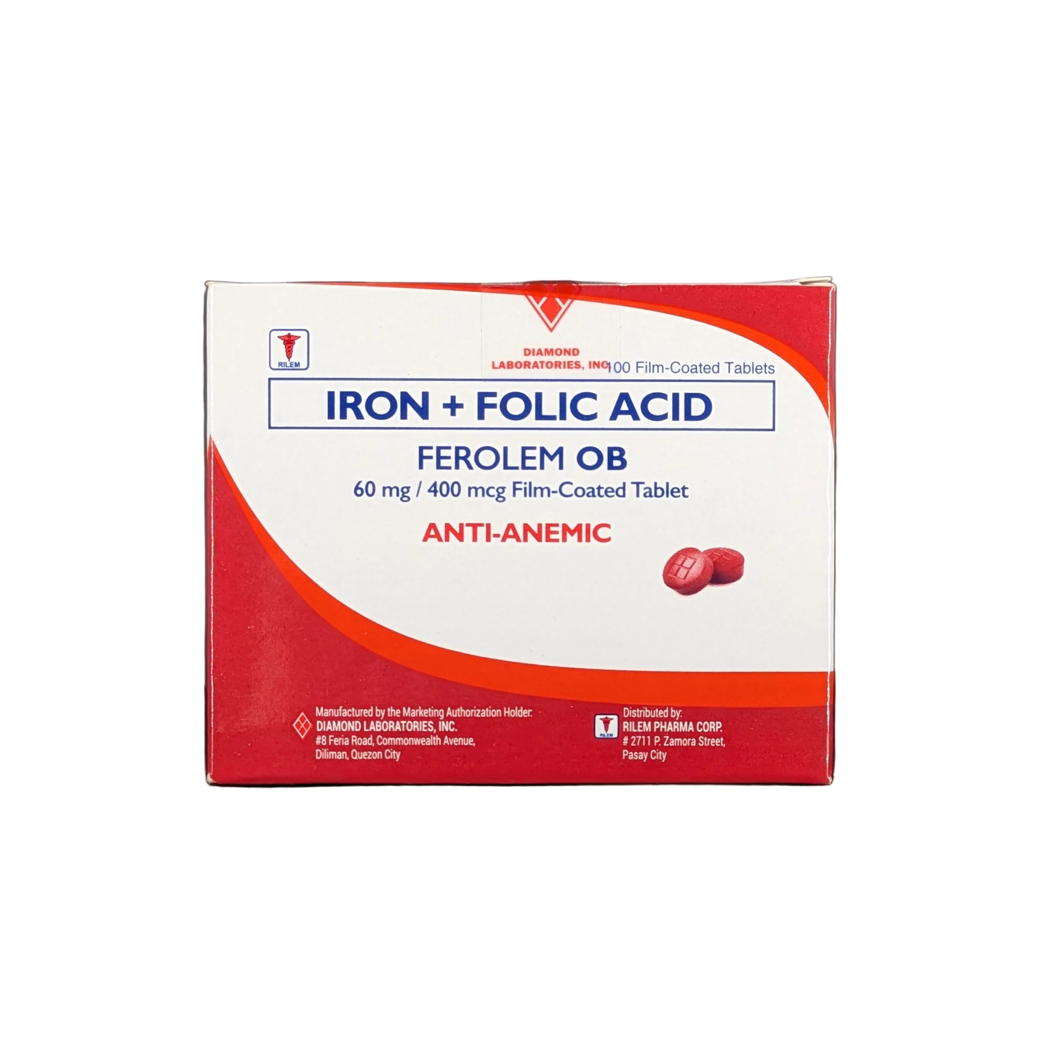 Folic Acid + Iron (Ferrous) 400 mcg folic acid Film-Coated Tablet